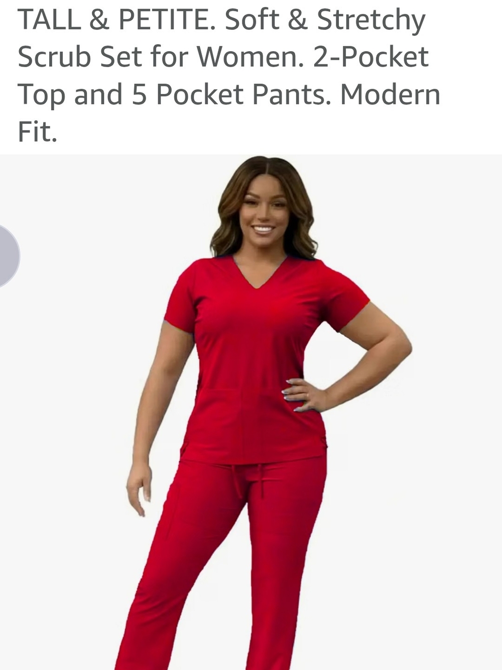 Angie Red V-Neck Scrub Top with Five-Pocket Pants